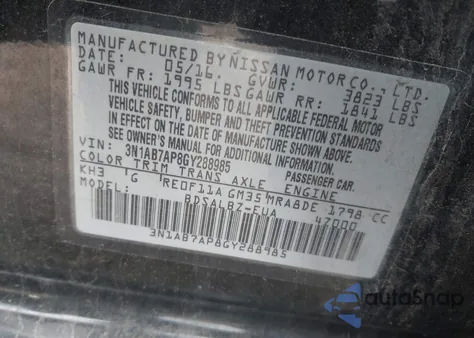 2016 Nissan Sentra S z USA, uszkodzony, nr VIN 3N1AB7AP8GY288985